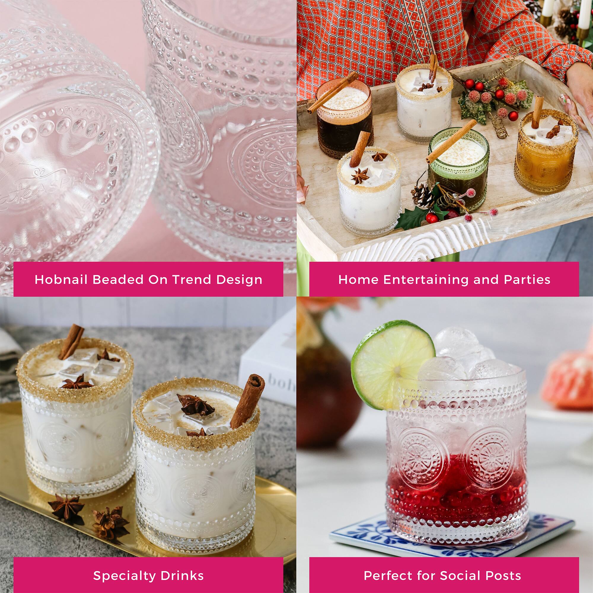 Kate Aspen® 10oz. Hobnail Beaded Floral Clear Drinking Glasses, 6ct.